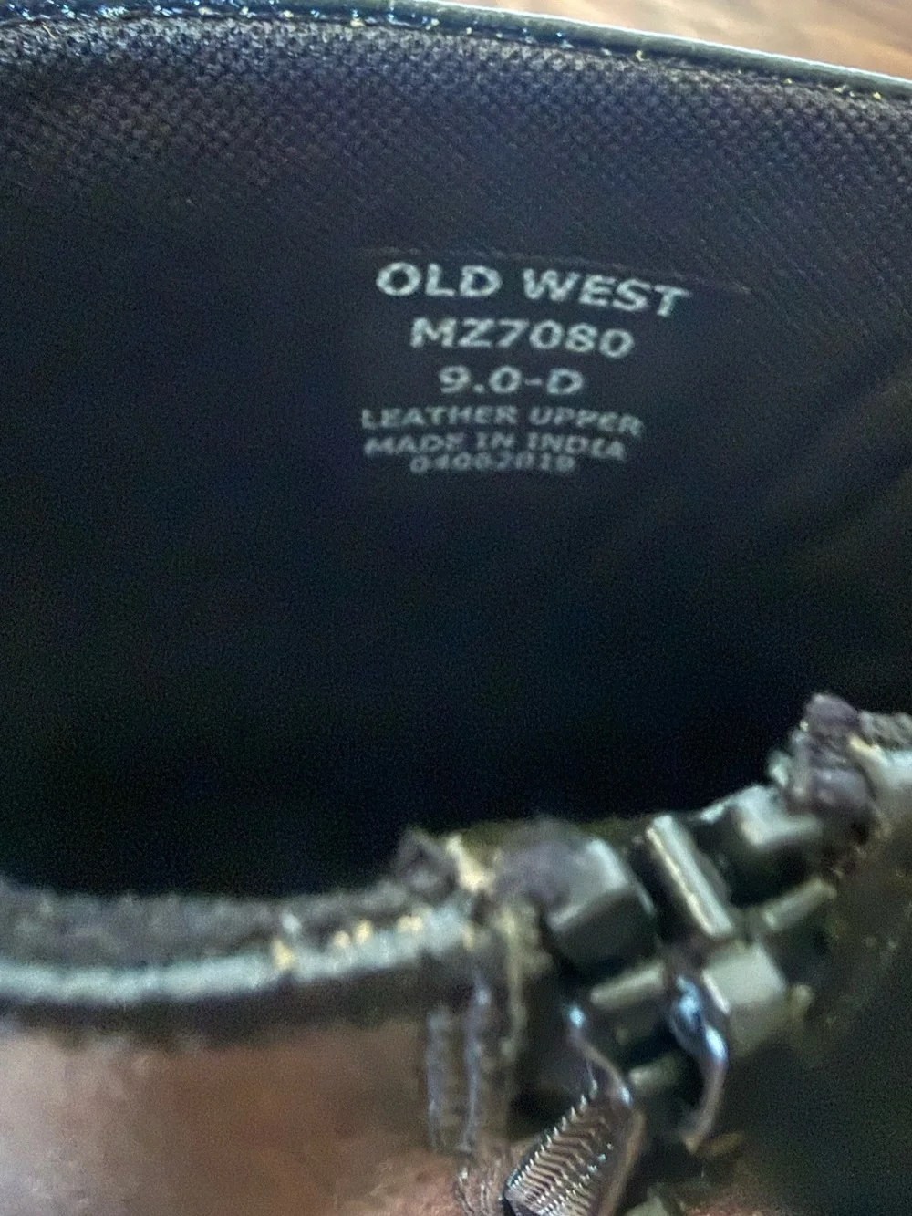 Old West Black Leather Zip Ankle Boots with Stitched Toe 9D